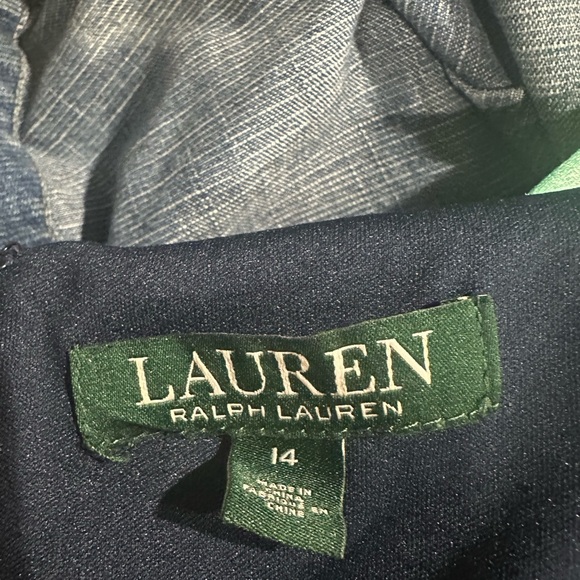 Ralph Lauren Navy faux velvet ruched front Long Sleeve Dress size 14 mob wife - Picture 6 of 9